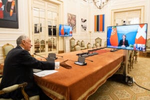 Reunião, por videoconferência a partir do Palácio de Belém, com a Presidente da Confederação Suíça, Simonetta Sommaruga