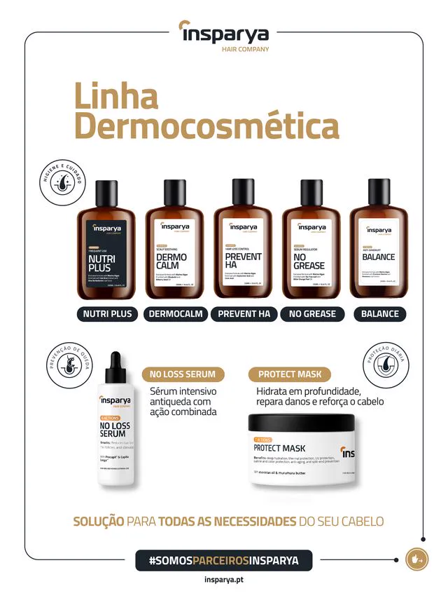 Linha dermocosmética Insparya para cuidado capilar diário