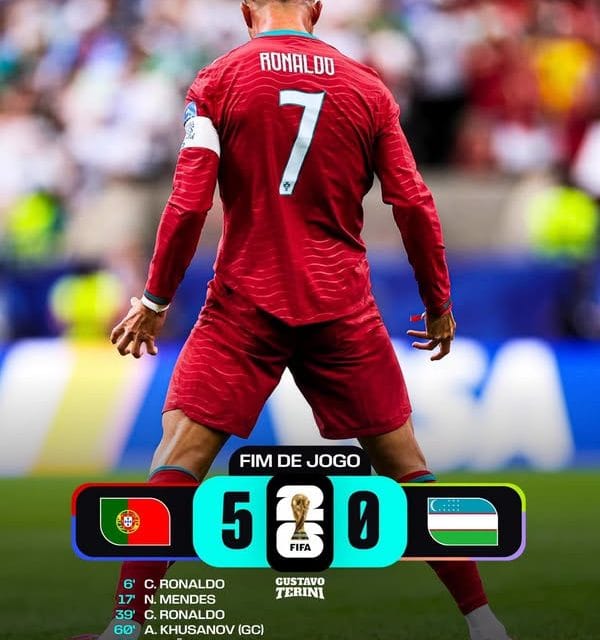 Portugal goleia o Uzbequistão por 5-0 com bis histórico de Ronaldo