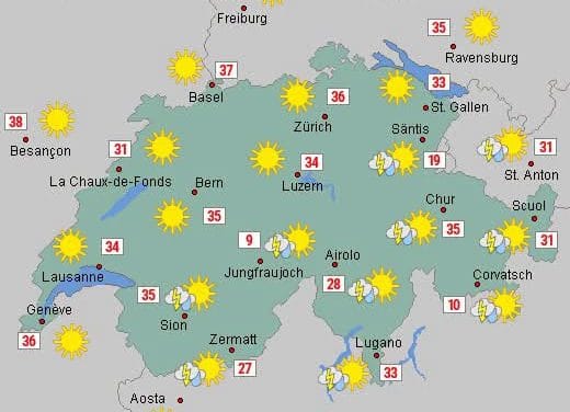Sábado de calor intenso em várias regiões da Suíça