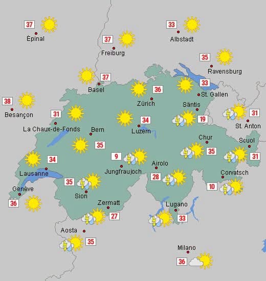 Sábado de calor intenso em várias regiões da Suíça